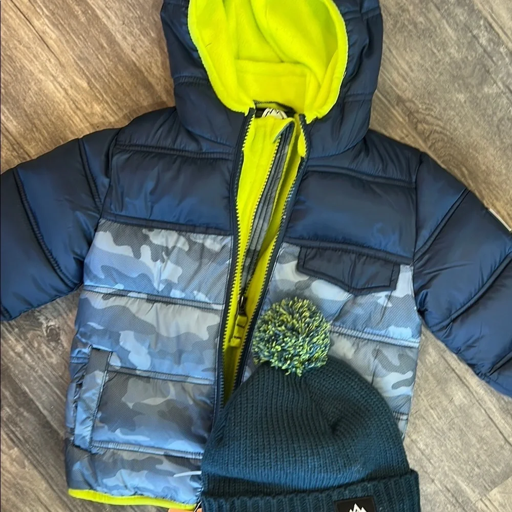 Snozu Kids Puffer Jacket with Hat - Blue and Green